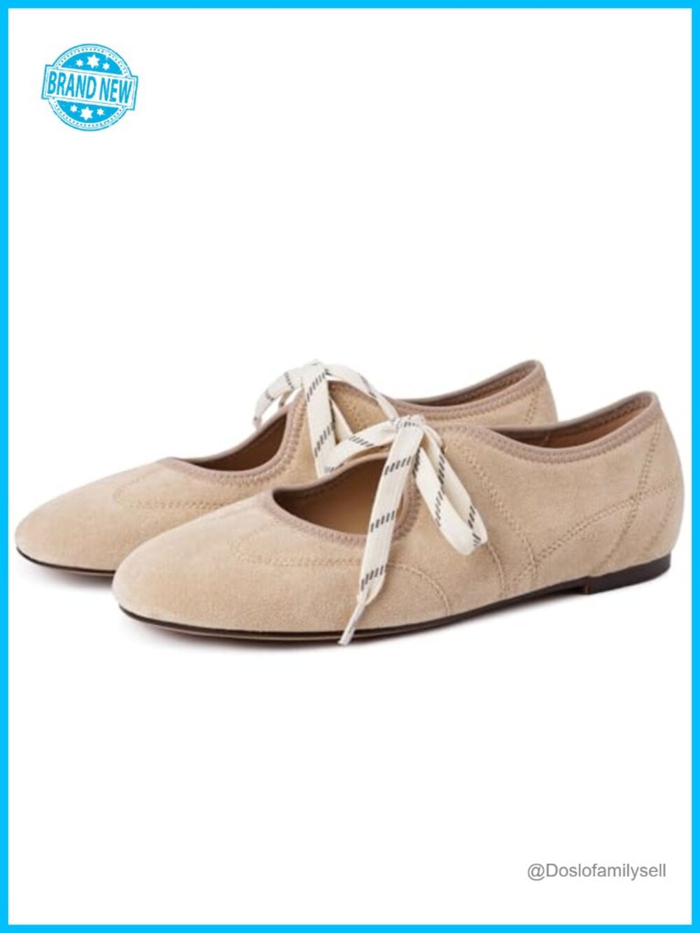 Lace Up Ballet Flats Women Faux Suede Comfy Low Block Heel Round Toe Shoes
